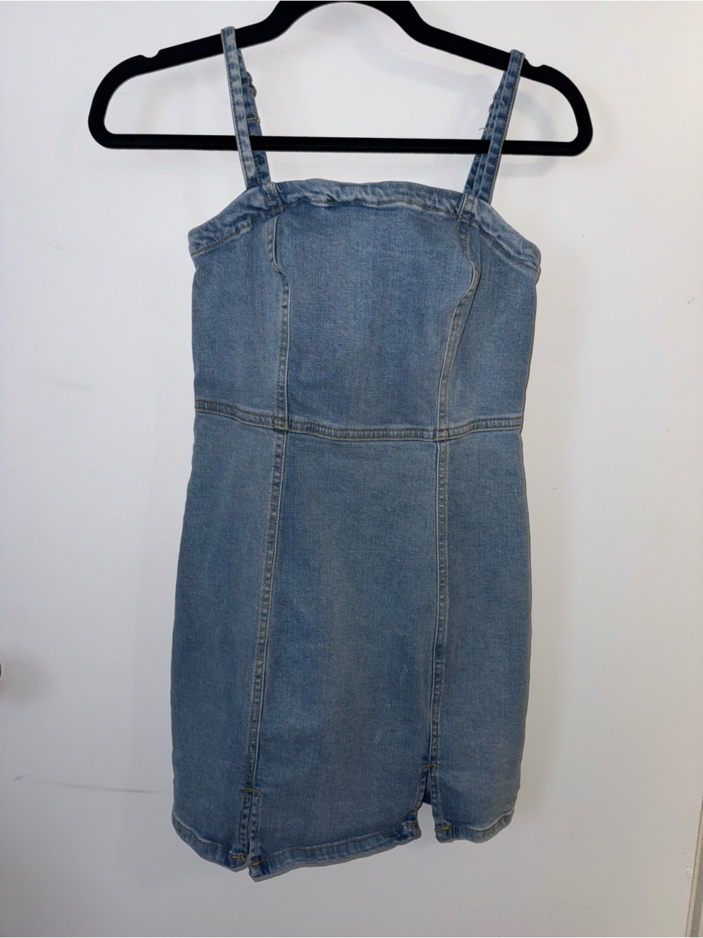 Aeropostale Denim Mini Dress with Spaghetti Straps - Light Blue